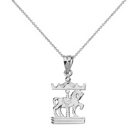 Solid Gold Horse Carousel Pendant Necklace(Available In Yellow/Rose/White Gold)