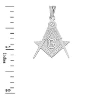 .925 Sterling Silver Freemason Square & Compass Masonic Pendant Necklace