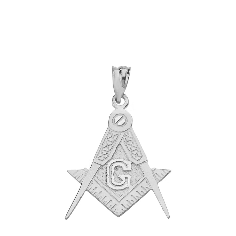 .925 Sterling Silver Freemason Square & Compass Masonic Pendant Necklace