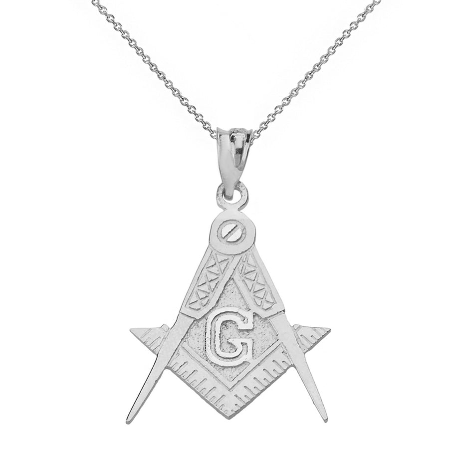 .925 Sterling Silver Freemason Square & Compass Masonic Pendant Necklace