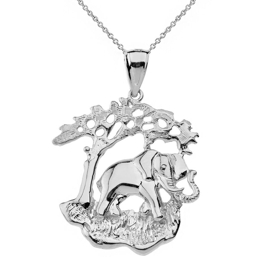 Elephant Tree of Life Pendant Necklace in Solid Gold (Yellow/Rose/White)