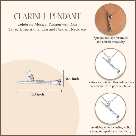 925 Sterling Silver Clarinet Necklace
