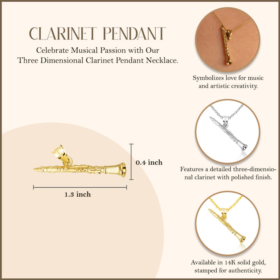 10K/14K Gold Clarinet Necklace (Available in Yellow Gold, Rose Gold, White Gold)