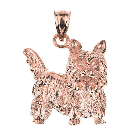 Gold Yorkie Dog Charm Pendant Necklace (Available in Yellow/Rose/White Gold)