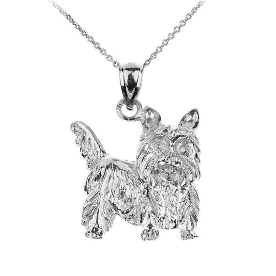 Sterling Silver Yorkie Dog Charm Pendant Necklace