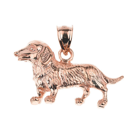 Solid Gold Dachshund Pet Dog Pendant Necklace (Available in Yellow/Rose/White Gold)