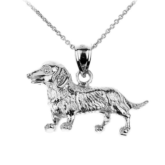 .925 Sterling Silver Dachshund Pet Dog Pendant Necklace