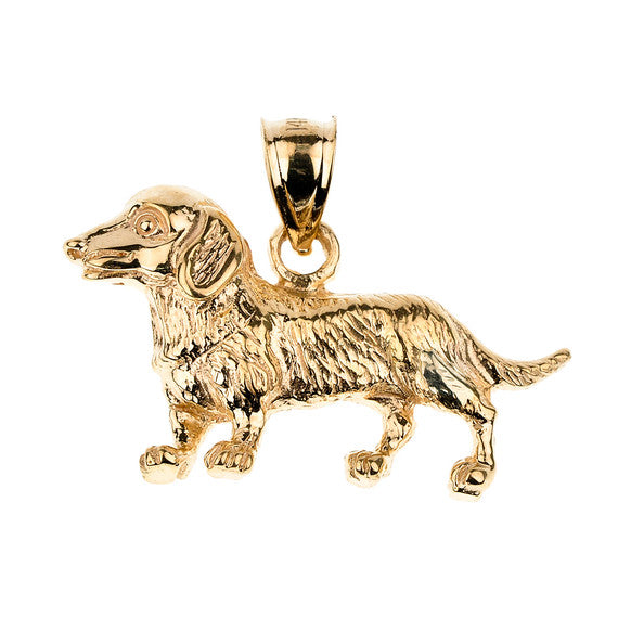 Solid Gold Dachshund Pet Dog Pendant Necklace (Available in Yellow/Rose/White Gold)