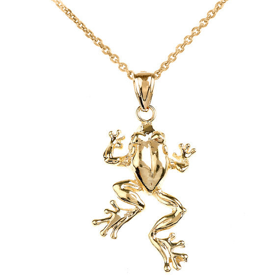 Polished Gold Frog Pendant Necklace(Available In Yellow/Rose/White Gold)