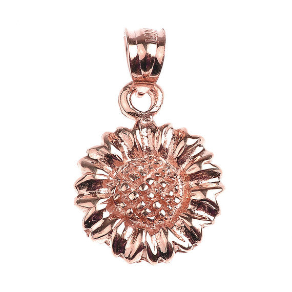 Gold Sunflower Pendant Necklace (Available in Yellow/Rose/White Gold)