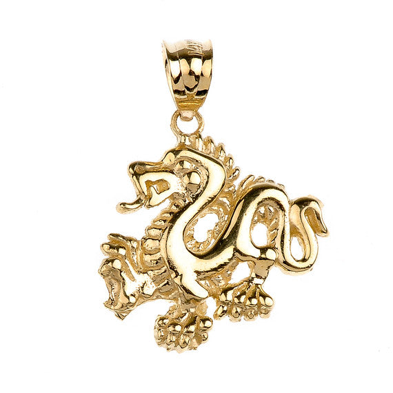 Gold Dragon Charm Pendant Necklace(Availbale In Yellow/Rose/White Gold)