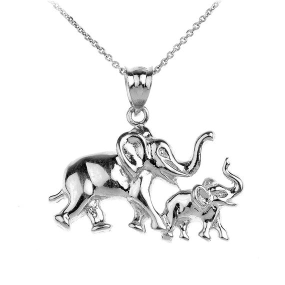 Gold Mother and Child Lucky Elephant Pendant Necklace(Available In Yellow/Rose/White Gold)
