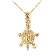 Solid Gold Turtle Charm Pendant Necklace(Available in Yellow/Rose/White Gold)