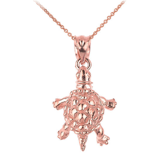 Solid Gold Turtle Charm Pendant Necklace(Available in Yellow/Rose/White Gold)
