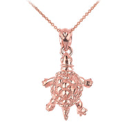 Solid Gold Turtle Charm Pendant Necklace(Available in Yellow/Rose/White Gold)