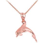 Solid Gold Shining Dolphin Charm Pendant Necklace (Available in Yellow/Rose/White Gold)