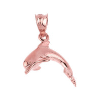 Solid Gold Shining Dolphin Charm Pendant Necklace (Available in Yellow/Rose/White Gold)