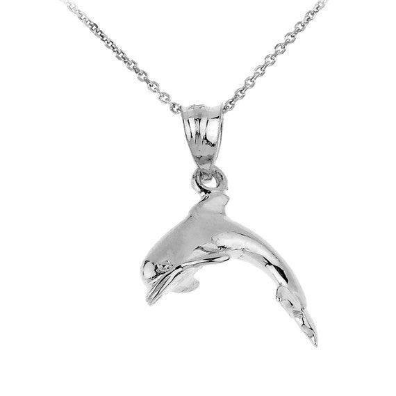 Solid Gold Shining Dolphin Charm Pendant Necklace (Available in Yellow/Rose/White Gold)