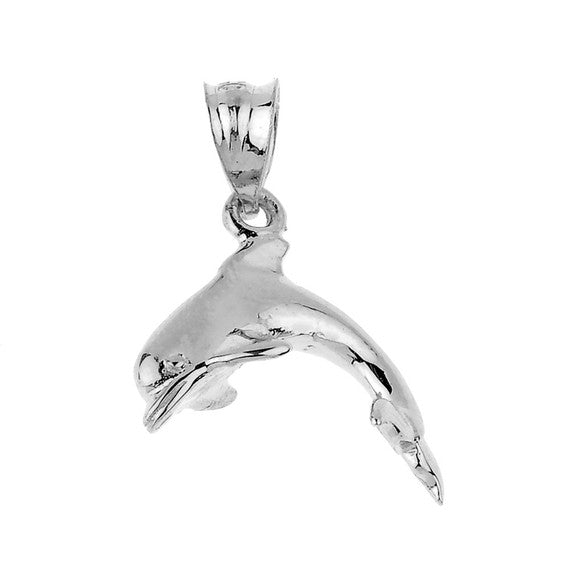 Solid Gold Shining Dolphin Charm Pendant Necklace (Available in Yellow/Rose/White Gold)
