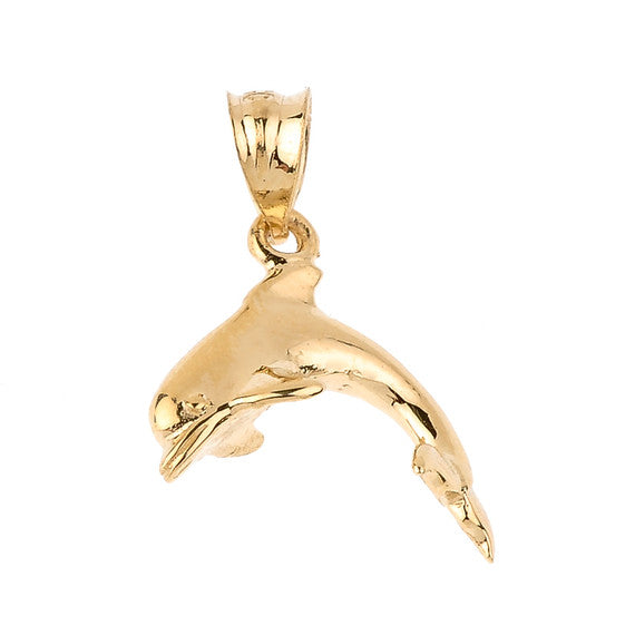 Solid Gold Shining Dolphin Charm Pendant Necklace (Available in Yellow/Rose/White Gold)