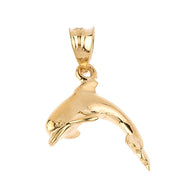 Solid Gold Shining Dolphin Charm Pendant Necklace (Available in Yellow/Rose/White Gold)