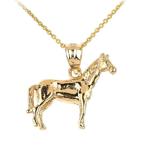 Solid Gold Horse Charm Pendant (Yellow, White and Rose)