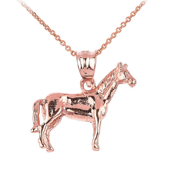 Solid Gold Horse Charm Pendant (Yellow, White and Rose)