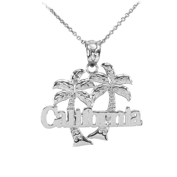 Gold California Palm Tree Pendant Necklace(Available in Yellow/Rose/White Gold)