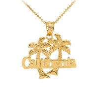 Gold California Palm Tree Pendant Necklace(Available in Yellow/Rose/White Gold)