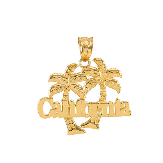 Gold California Palm Tree Pendant Necklace(Available in Yellow/Rose/White Gold)
