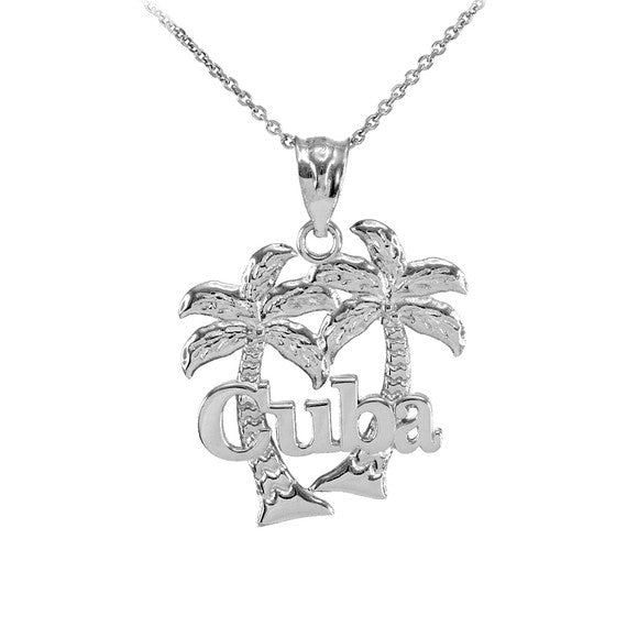 Sterling Silver Cuba Palm Tree Pendant Necklace
