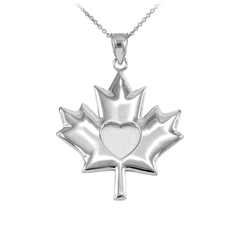 .925 Sterling Silver Canadian Maple Leaf Heart Pendant Necklace