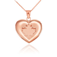 Solid Gold Maple Leaf Heart Pendant Necklace (Available in Yellow, Rose and White Gold)