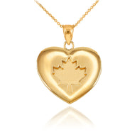 Solid Gold Maple Leaf Heart Pendant Necklace (Available in Yellow, Rose and White Gold)
