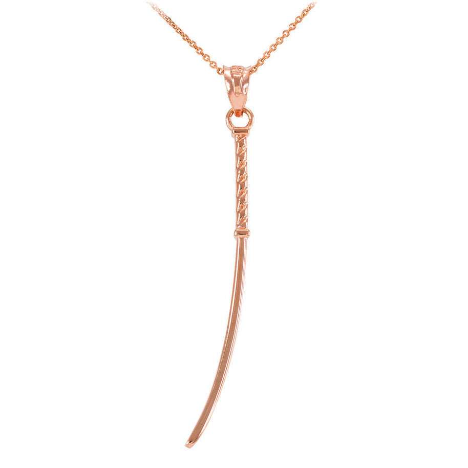 Gold Katana Samurai Japanese Long Sword Pendant Necklace (Available in Yellow/Rose/White Gold)