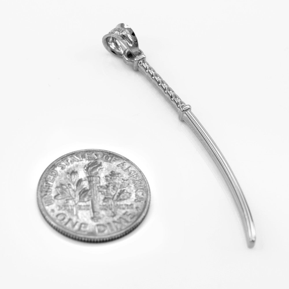 Sterling Silver Katana Samurai Japanese Long Sword Pendant Necklace