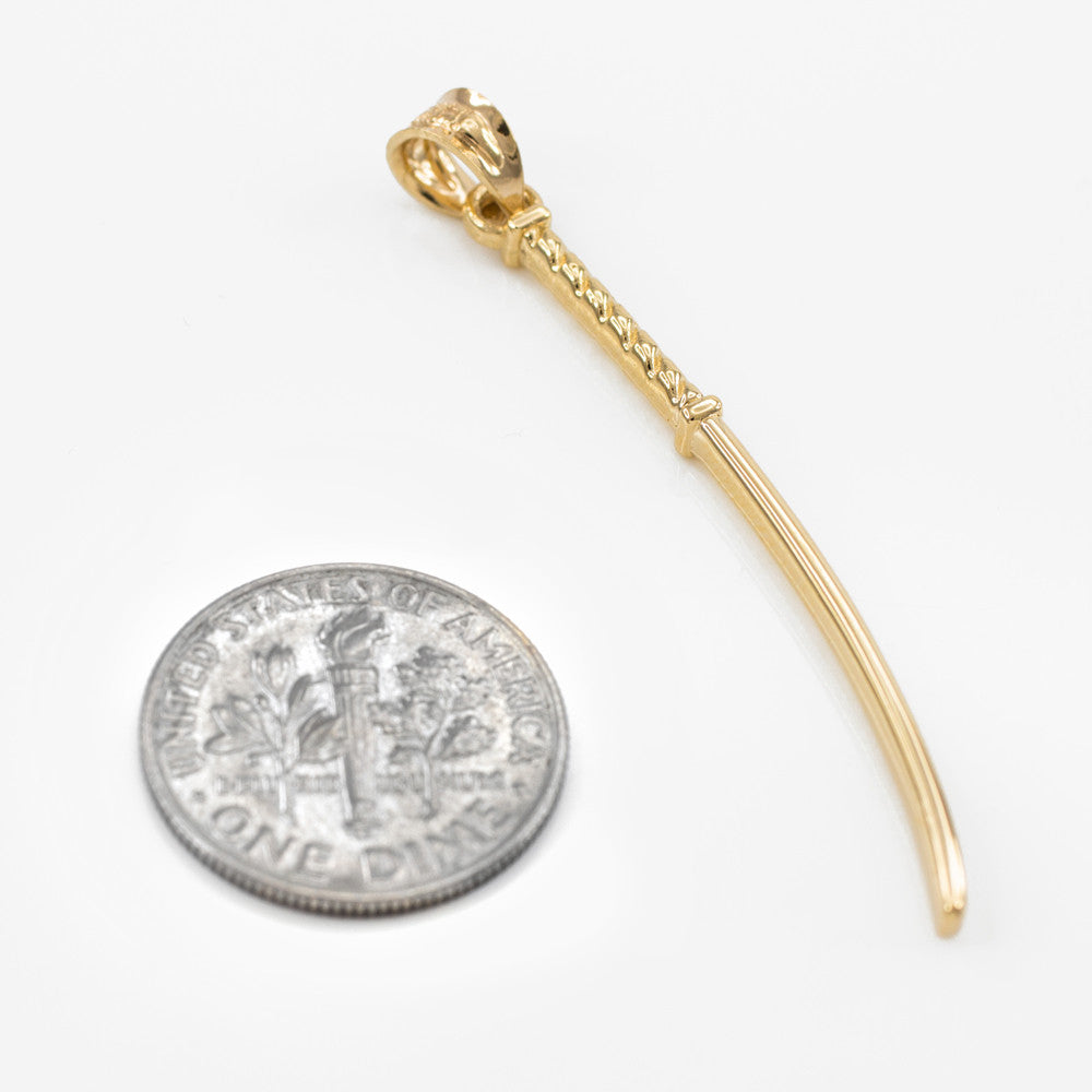 Gold Katana Samurai Japanese Long Sword Pendant Necklace (Available in Yellow/Rose/White Gold)