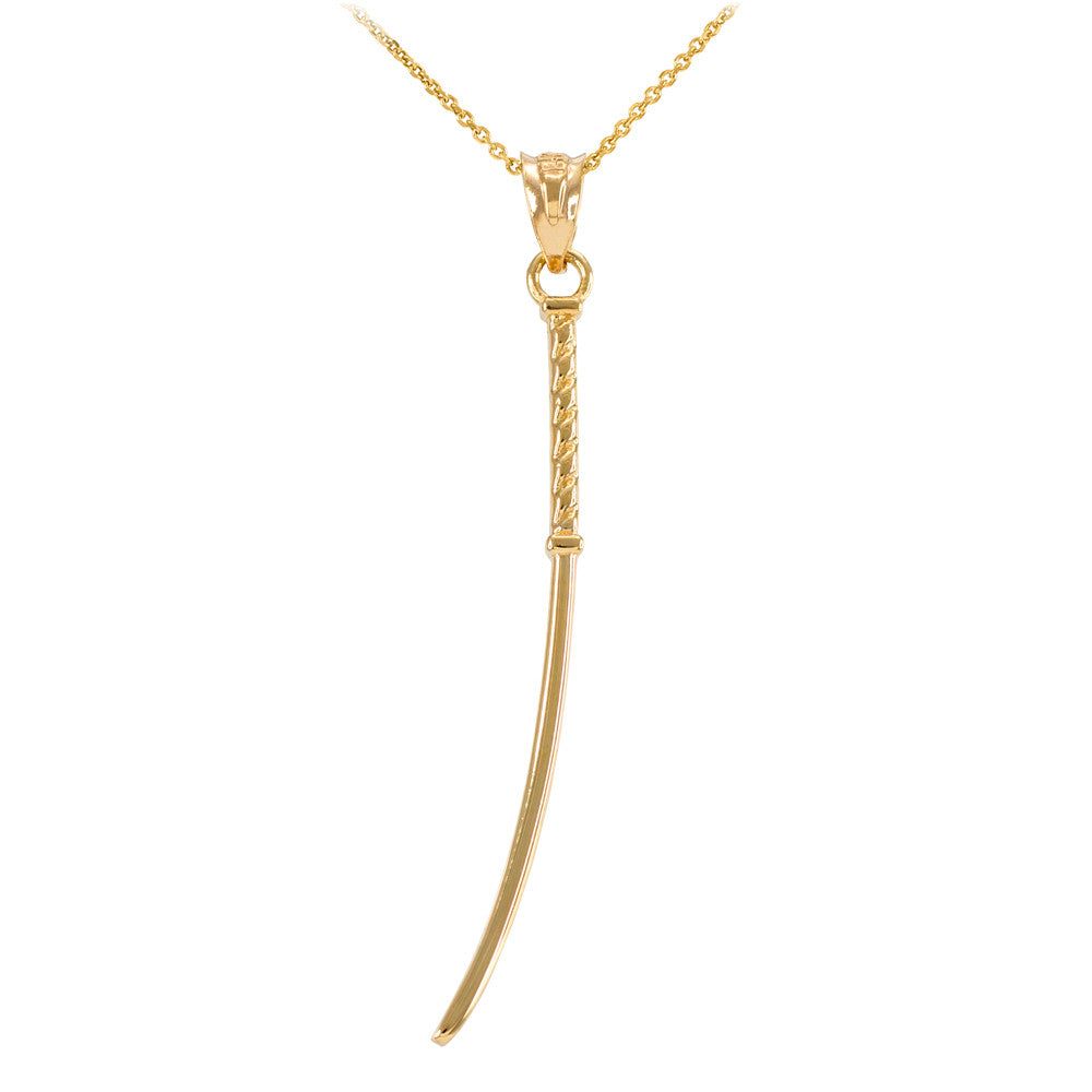 Gold Katana Samurai Japanese Long Sword Pendant Necklace (Available in Yellow/Rose/White Gold)
