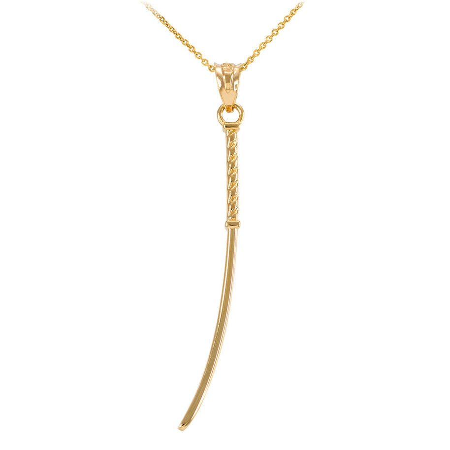 Gold Katana Samurai Japanese Long Sword Pendant Necklace (Available in Yellow/Rose/White Gold)