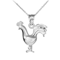 Sterling Silver Rooster Charm Pendant Necklace