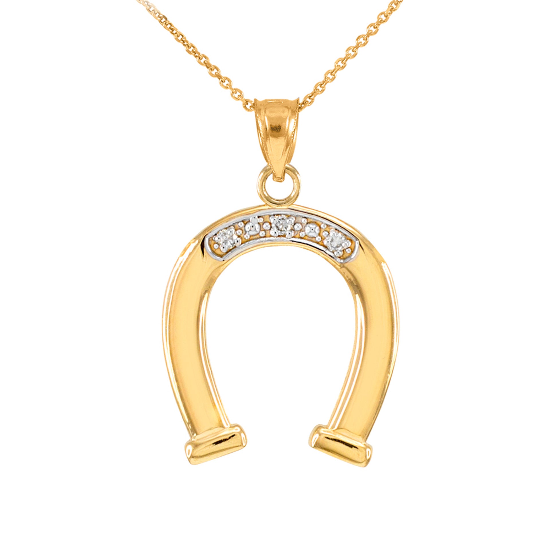 Gold Filigree Horseshoe Pendant Necklace (Available in Yellow/Rose/White Gold)