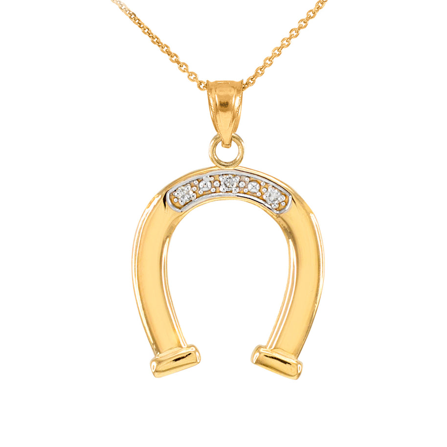 Gold Filigree Horseshoe Pendant Necklace (Available in Yellow/Rose/White Gold)