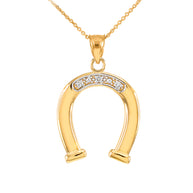 Gold Filigree Horseshoe Pendant Necklace (Available in Yellow/Rose/White Gold)