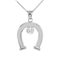 Sterling Silver CZ-Studded Lucky Horseshoe Pendant Necklace