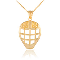 Gold Hockey Goalie Mask Sports Pendant Necklace (Available in Yellow/Rose/White Gold)