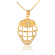 Gold Hockey Goalie Mask Sports Pendant Necklace (Available in Yellow/Rose/White Gold)