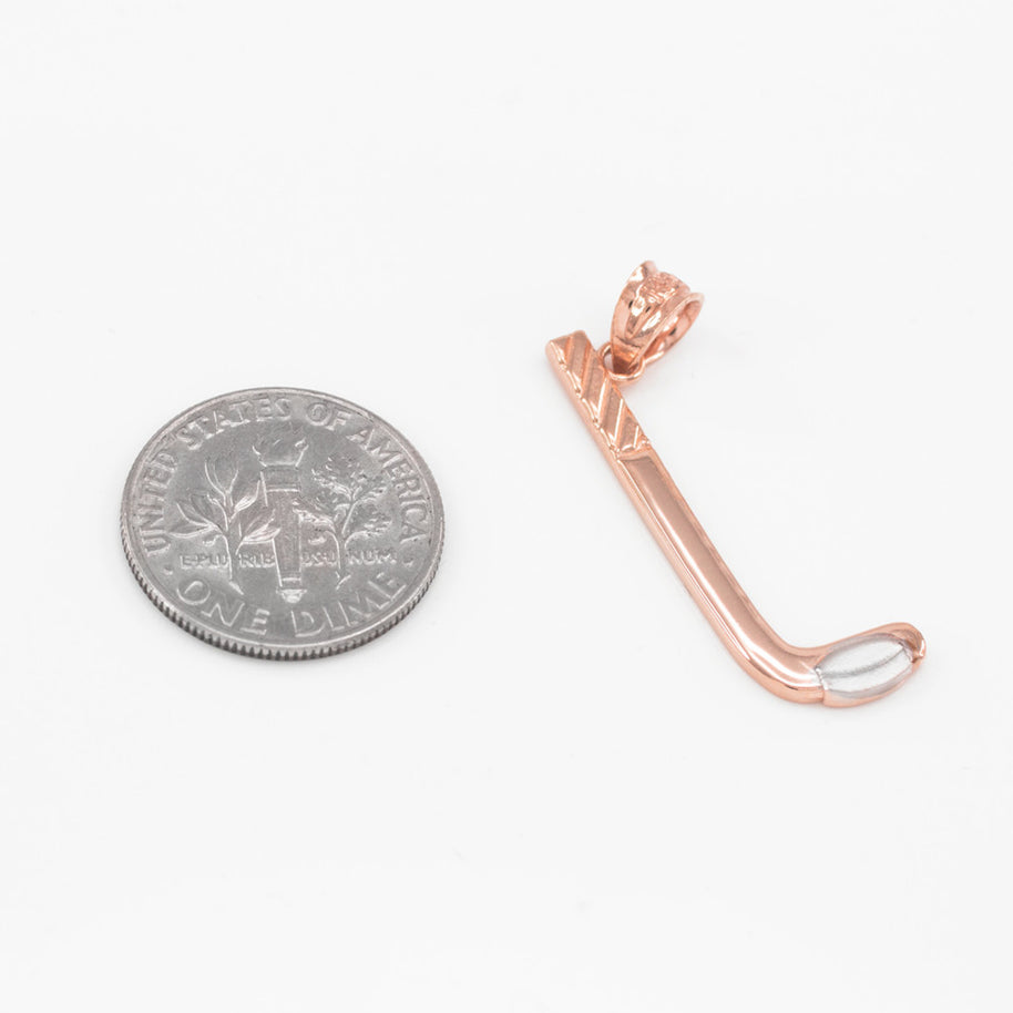Gold Hockey Stick and Puck Winter Sports Pendant Necklace (Available in Yellow, Rose and White)