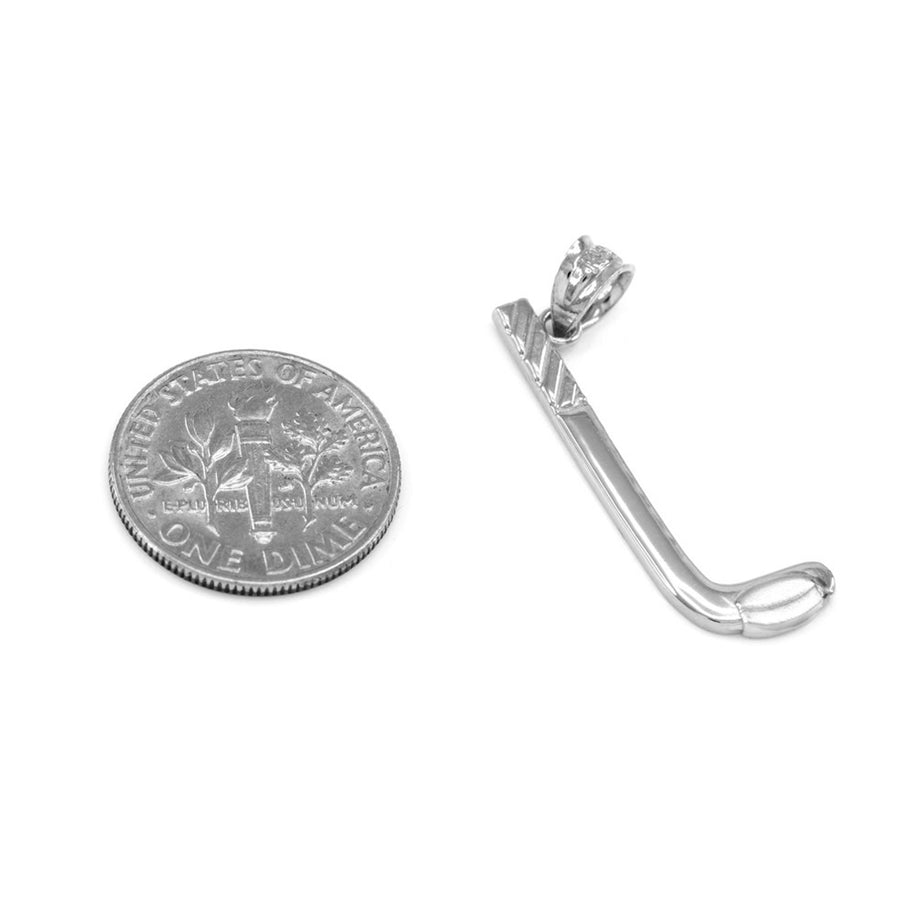 Gold Hockey Stick and Puck Winter Sports Pendant Necklace (Available in Yellow, Rose and White)