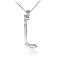 Gold Hockey Stick and Puck Winter Sports Pendant Necklace (Available in Yellow, Rose and White)