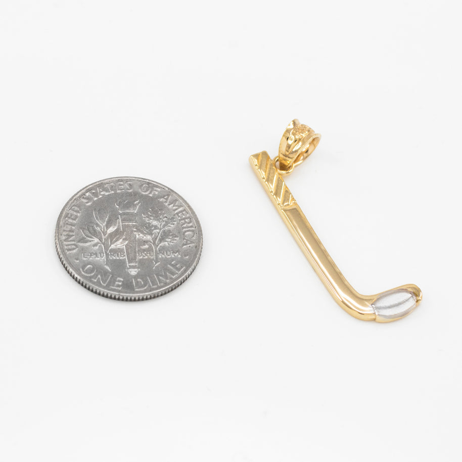 Gold Hockey Stick and Puck Winter Sports Pendant Necklace (Available in Yellow, Rose and White)